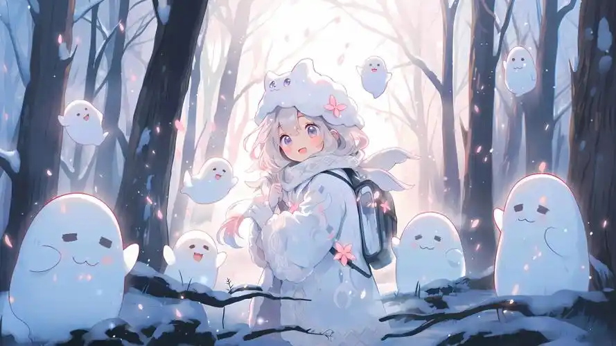 冬天 森林 可爱小女孩 小精灵 4k动漫壁纸,是彼岸图网给您推荐的高清