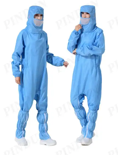 可开票防静电无尘服连体无尘车间静电衣连体衣蛙式下跨腿边拉链百级