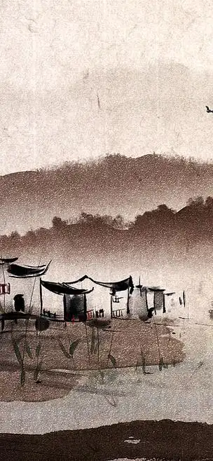 古风唯美复古中国风水彩画水墨画插画