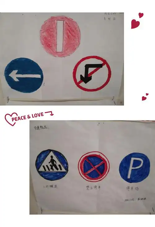 这是小朋友跟一起完成的作品,下面有请小朋友上来介绍自己画的标识