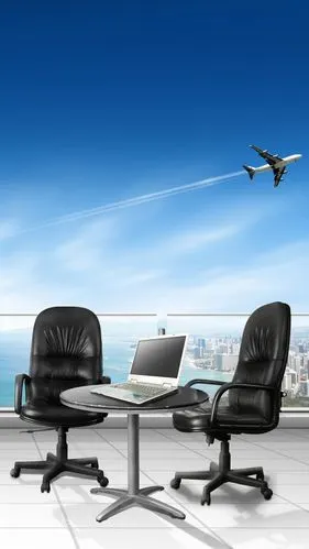 蓝色办公用品psd分层h5背景素材