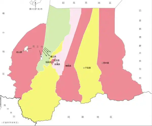 和田地区行政区划地图和田地区辖1个县级市,7个县分别是哪些?