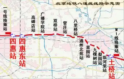 北京地铁八通线线路示意图