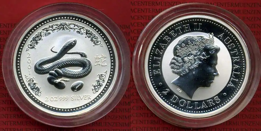2 dollars lunar schlange 2 unzen 2001 australien australien 2
