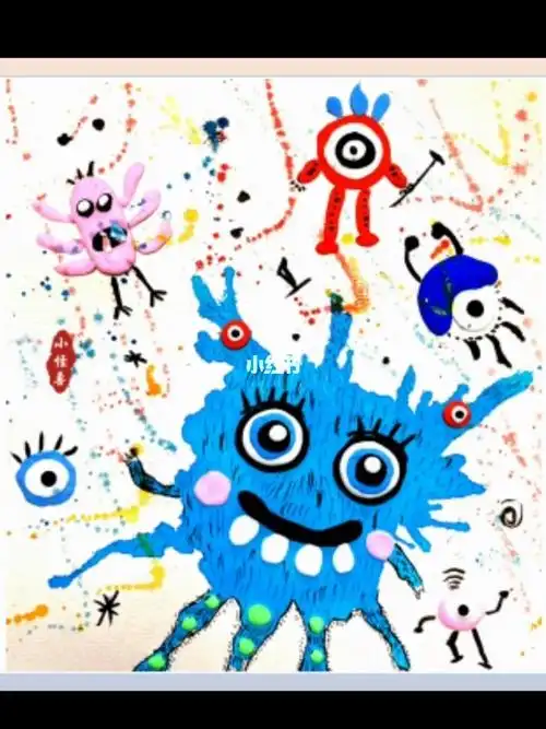 适合4-6岁的小朋友吹出来的画#创意美术  #小怪兽  #呆萌小怪兽  #一