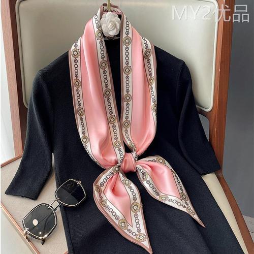 式粉色丝丝小长巾条领带巾细女窄飘带编法发带小领巾绑包腰带发带