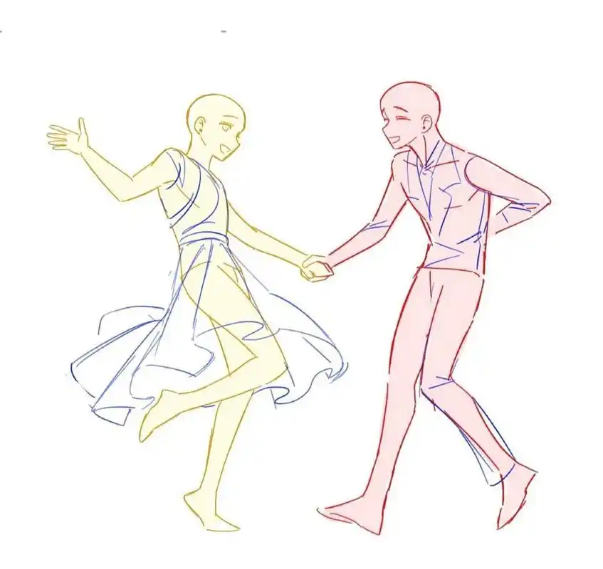 这组双人舞姿cp线稿素材,我先码为敬04 双人舞蹈姿势画法参考 67