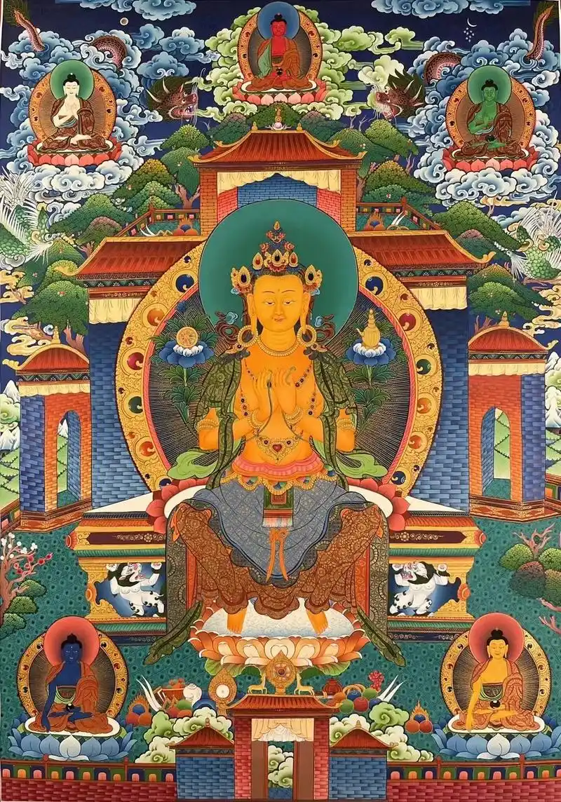 天冠弥勒佛.#唐卡 --《精品未来佛唐卡》 尺寸60x90c - 抖音