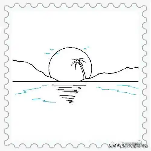 美丽的落日简笔画图片怎么画