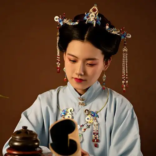 明制汉服发冠女束发顶簪玛瑙珍珠凤冠头饰复古发饰