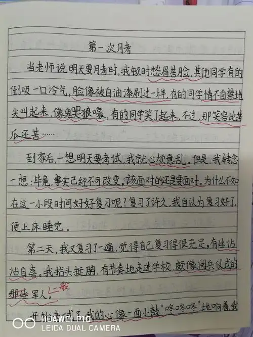 周记《记第一次月考》佳作欣赏