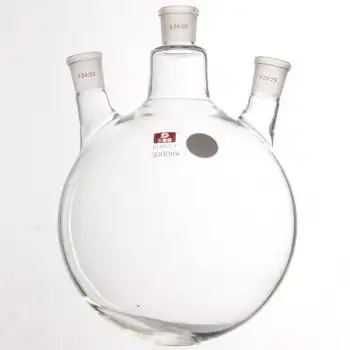 三爱思斜三口圆底烧瓶反应瓶50-50000ml三颈加厚高硼硅加热耐高温蒸馏