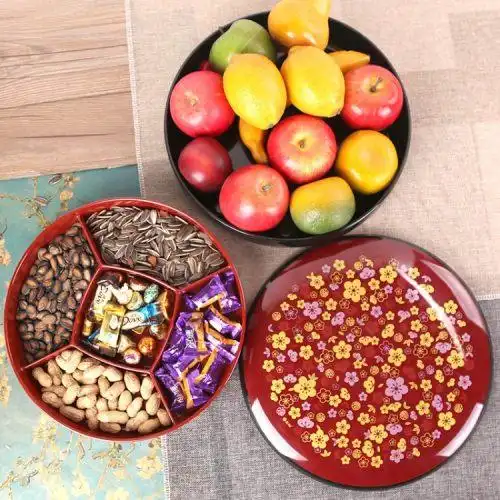 过年婚庆结婚果盒创意干果瓜子盘客厅茶几分格带盖糖果零食水果盘