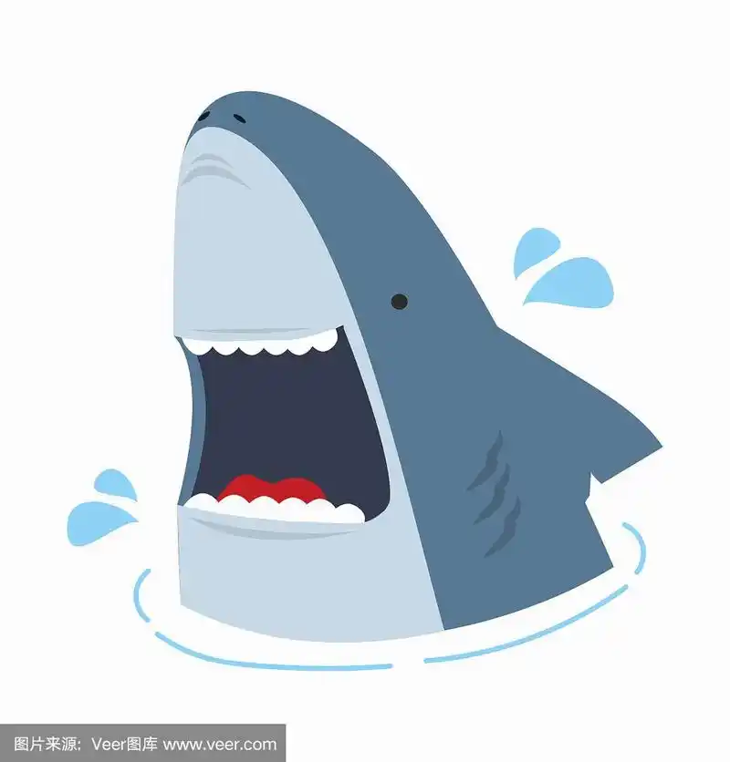 鲨鱼,绘画插图,可爱的,矢量,张着嘴