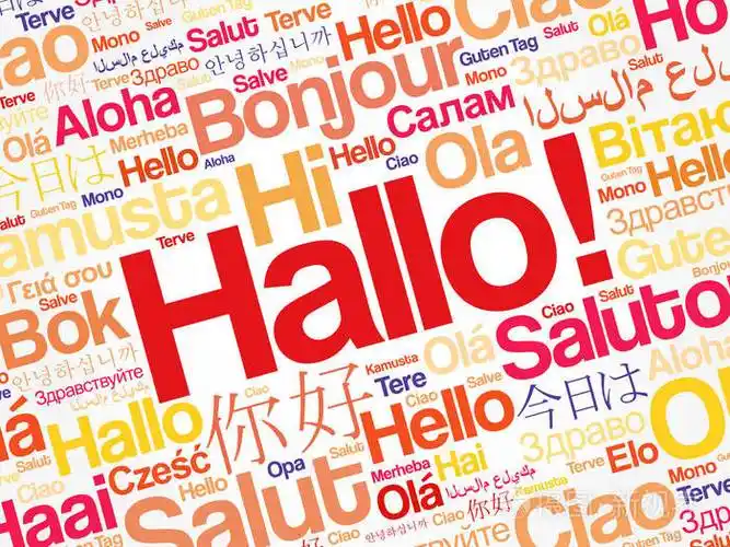 hallo你好用德语问候世界不同语言的单词云背景概念