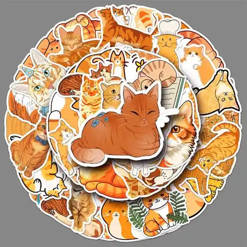 50张橘猫涂鸦贴纸个性跨境卡通可爱猫咪装饰手机壳水杯行李箱贴纸