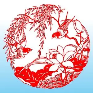 燕子荷花杨柳中国风吉祥春暧开窗花剪纸贴纸玻璃门窗墙防撞贴装饰