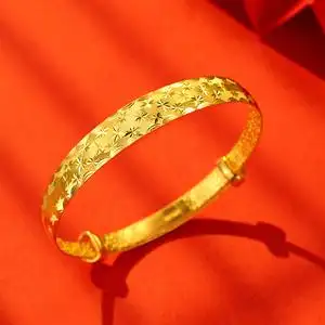 黄金手镯女满天星女款足金9999推拉纯实心宽面纯金镯子时尚百搭款