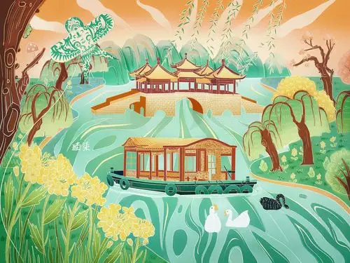 扬州 瘦西湖五亭桥插画