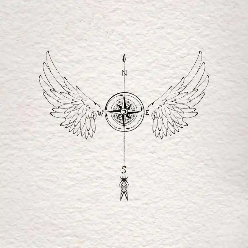 指南针与翅膀纹身图案,赋予你探索的力量💫
