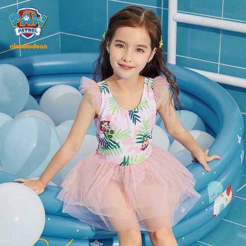 女童连体裙三角网纱游泳衣汪汪队新款女宝宝无袖泳衣公主-阿里巴巴