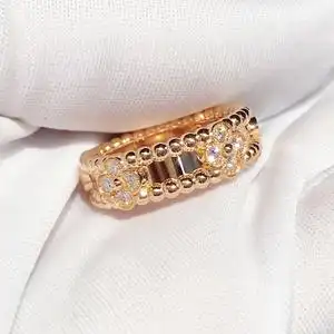 9新]vca梵克雅宝 窄版玫瑰金满钻万花筒戒指50码