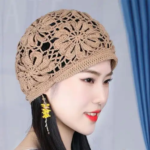 手工编织钩花帽子秋冬优雅女士毛线洋气百搭帽子