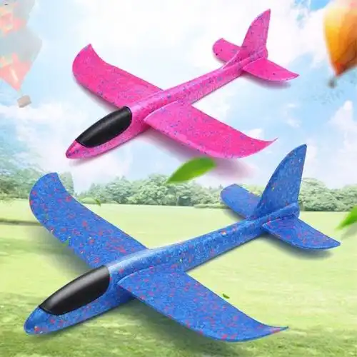 手抛飞机模型泡沫飞机玩具飞机儿童玩具回旋玩具大号49cm蓝色雪花片