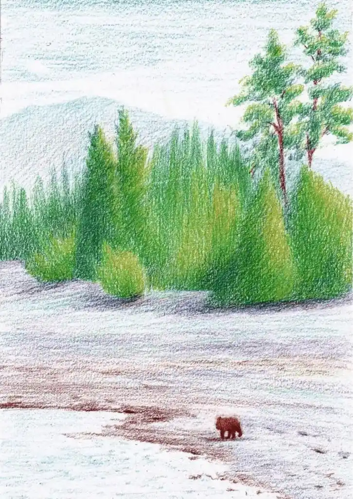 彩铅风景画彩铅手绘小清新风景图片