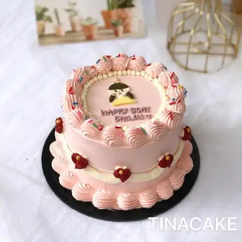 韩国复古彩色手绘女孩周岁满月儿童派对低糖新鲜生日蛋糕