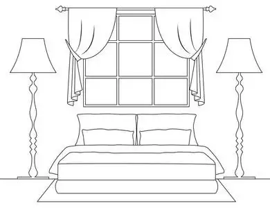 带家具的矢量卧室.房间的计划.正面视图照片