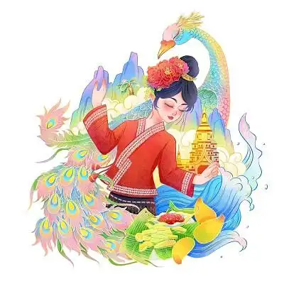 傣族旅游元素国潮插画png素材