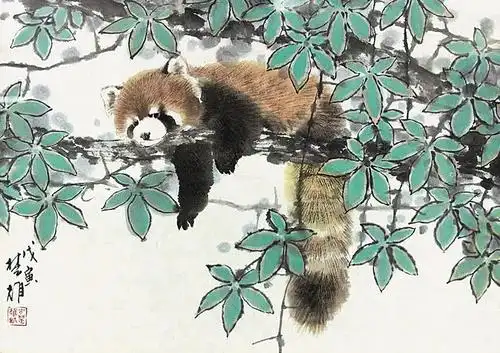 0095 小熊猫 镜片 设色纸本