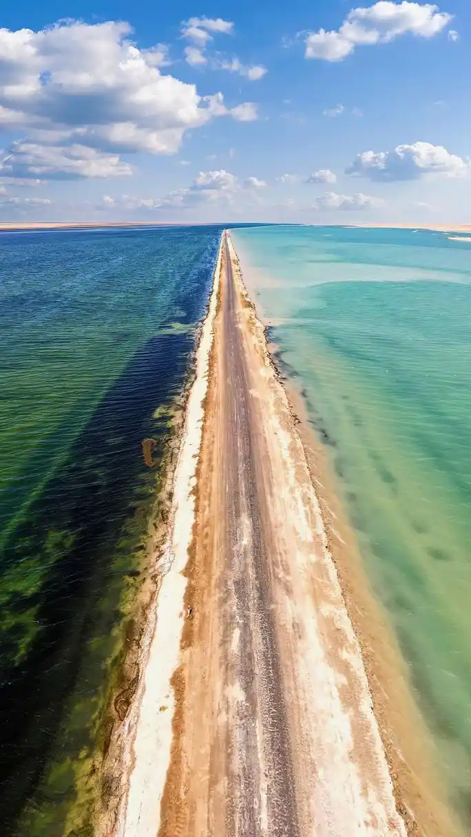 青海神奇的双色湖-西台吉乃尔湖,又被称为藏在柴达木盆地里的鸳鸯锅