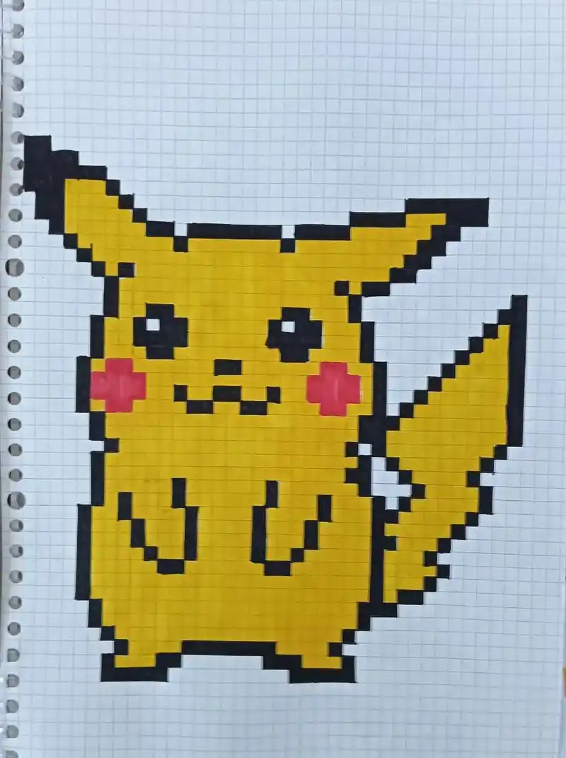 像素画 皮卡丘 临摹非原创 a4 网格本 5mm格子  #像 - 抖音
