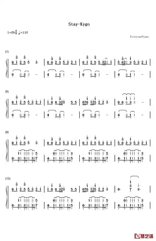 stay钢琴简谱-数字双手-kygo1