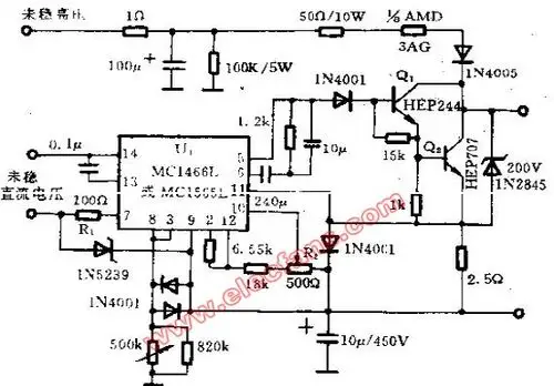可调高压稳压电源电路