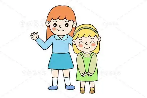 姐姐妹妹简笔画彩色