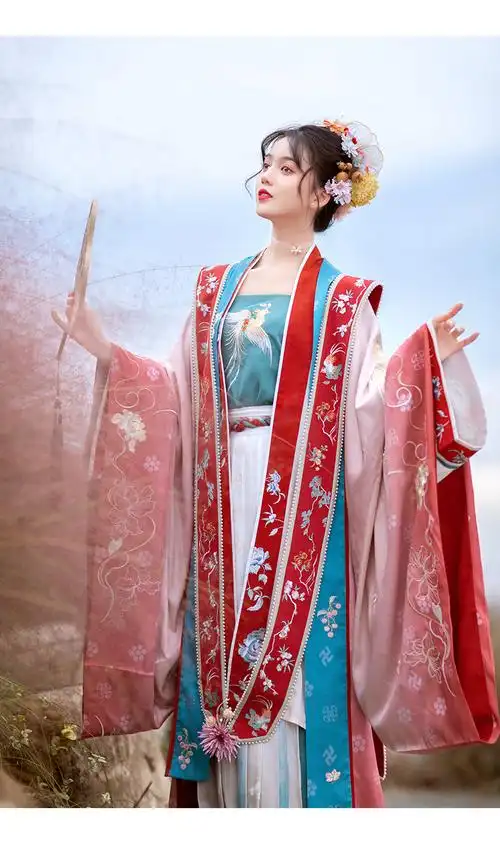 花朝记汉服宋制礼服霞帔吊带长褙子大袖衫45m摆女装繁花似锦大袖衫1件