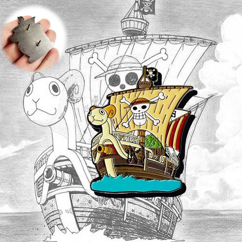 海贼王周边徽章黄金梅丽号海盗船路飞索隆香克斯卡通胸针别针装饰
