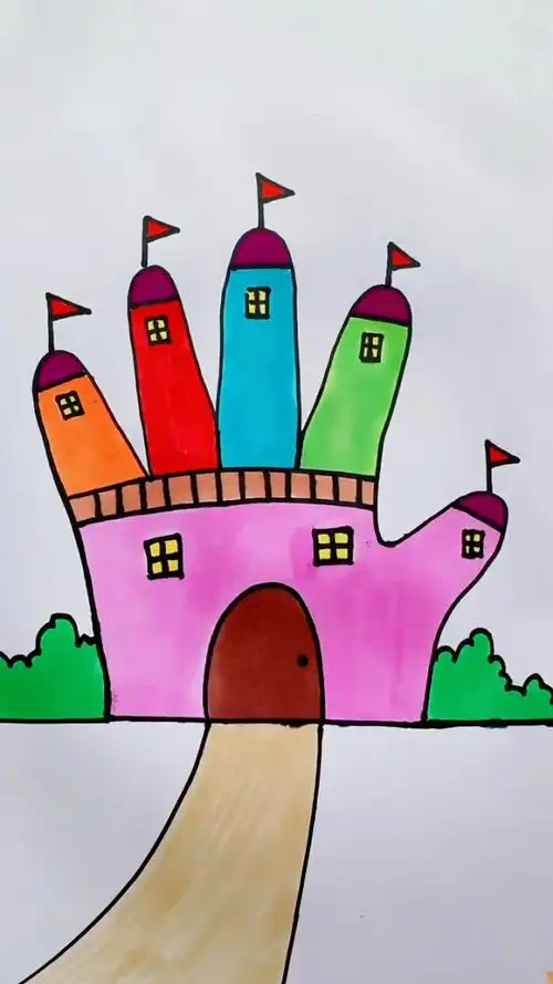 用手掌画城堡 "创意儿童画
