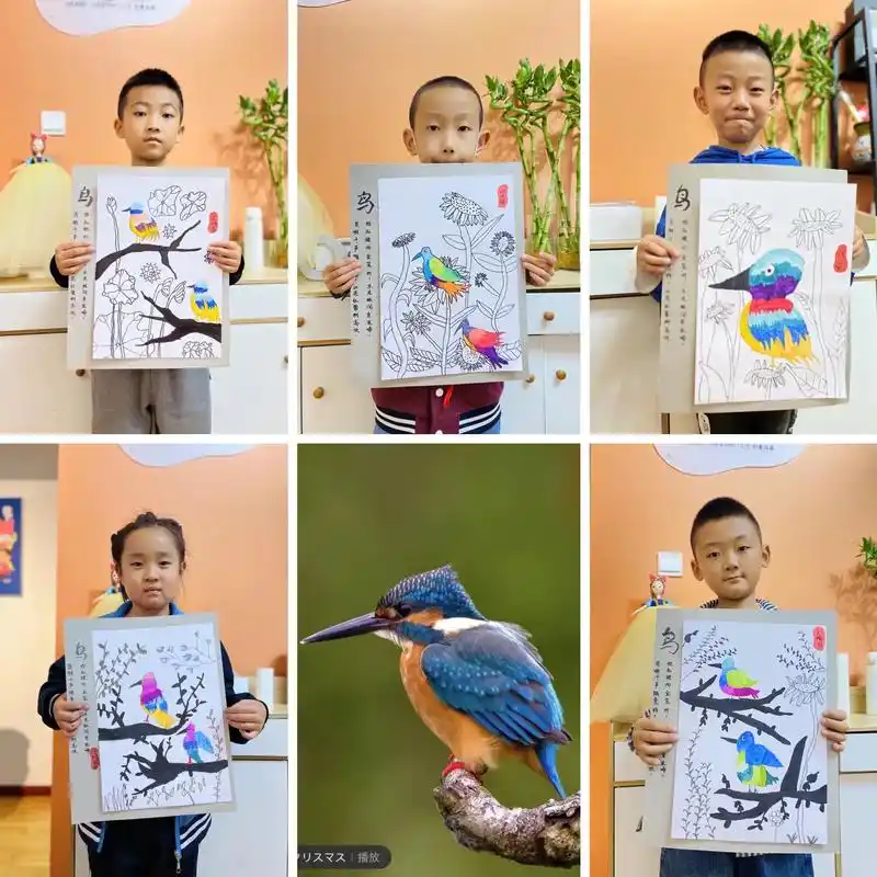 《翠鸟》#绘画 #全国消防宣传月 #儿童创意美术作品 #原来 - 抖音