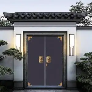 锌合金别墅大门纯铜对开门不锈钢双开四开子母门新中式徽派庭院门