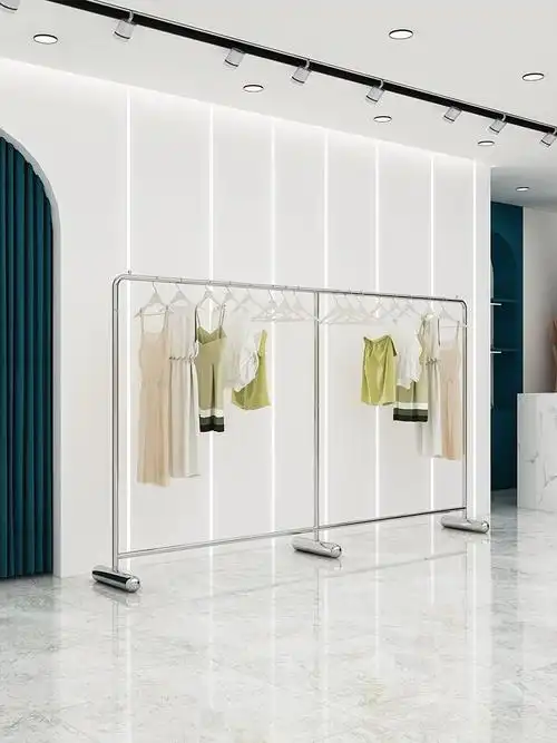 服装店展示架不锈钢拉丝落地式组合挂衣架女装店专用货架陈列架子