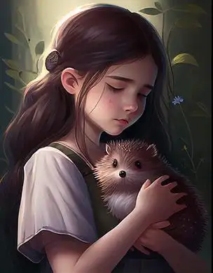 深发可爱女孩抱着动物肖像插画卡通风动漫风