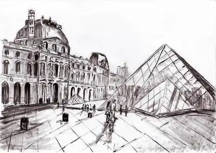 手绘巴黎卢浮宫照片