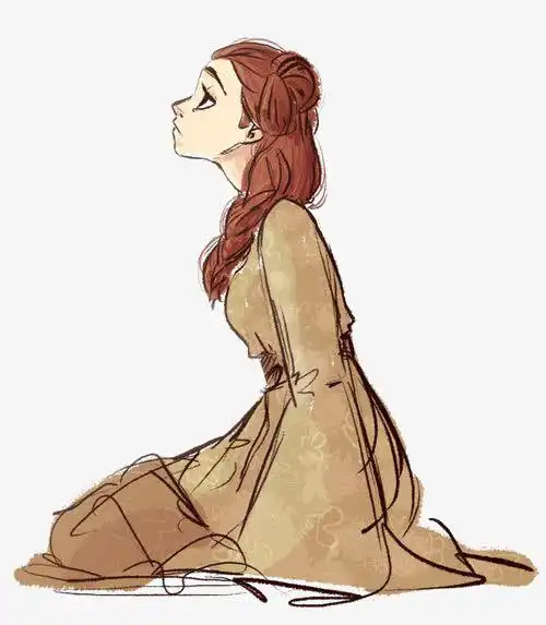 手绘仰望的少女卡通