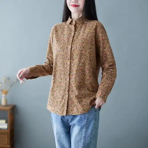 棉麻小镇百搭韩版碎花衬衫外套女长袖水晶超柔森系复古港味上衣