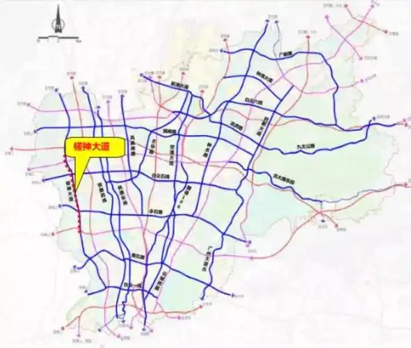 白云区路网规划图黄金围大道位于白云区的西边,项目经过鸦岗村,南岗