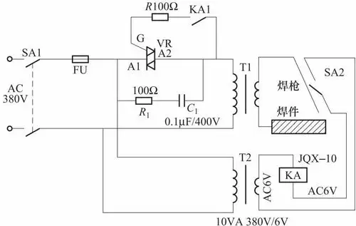 该线路可在电焊机不工作时使交流电源切断,由此可以消除空载损耗,达到